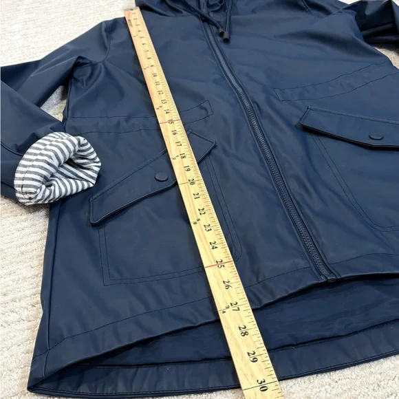 Hollister Hooded Coated Raincoat Womens Size XS Navy Cargo Pocket Anorak Shell - Picture 10 of 12